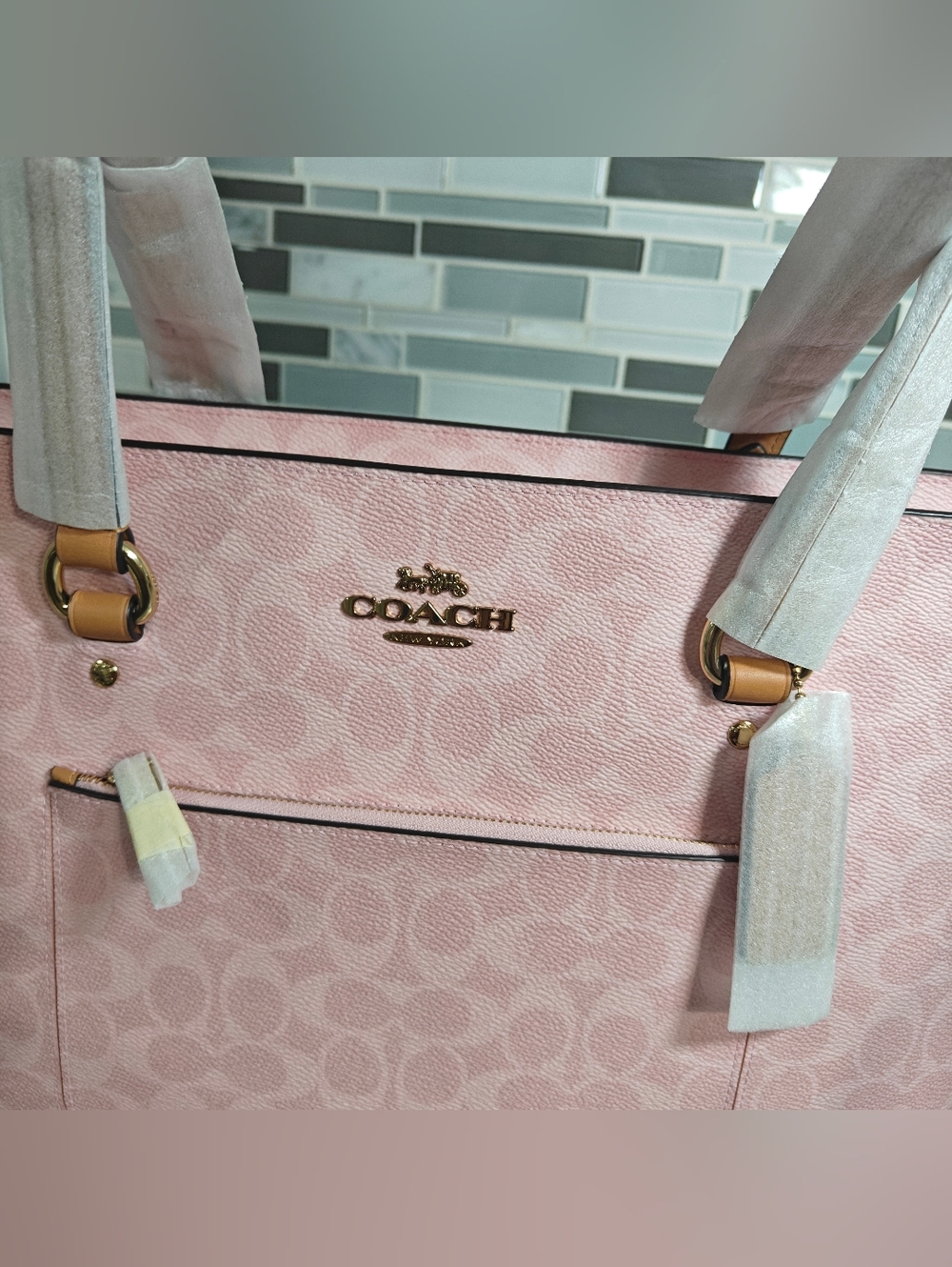 Coach Station Tote Bag In Signature Canvas (Powder pink) - Picture 5 of 16
